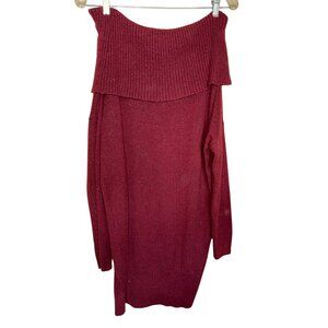 Dark Red Cowl Neck or Off-Shoulder Long Sweater